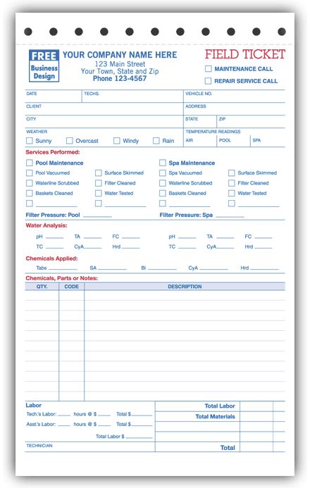 Pool /Spa Field Tickets