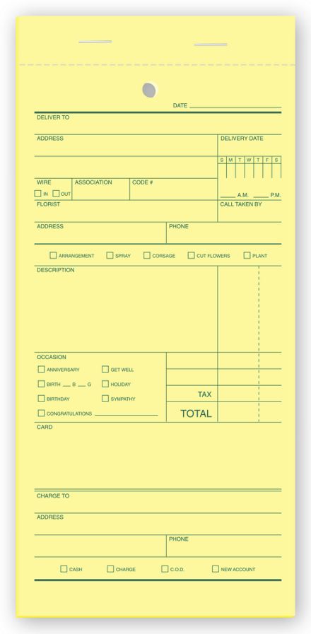 Florist Sales Order Forms, Padded