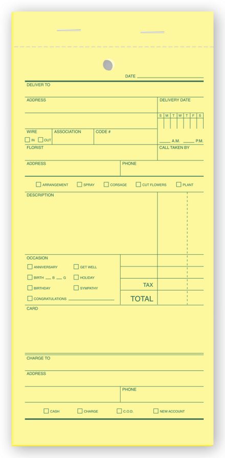 Florist Order Form Pads