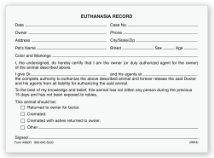 Veterinary Euthanasia Record Form Pads