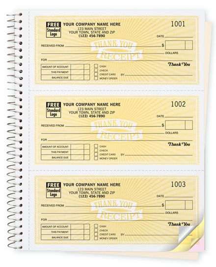 Customized Cash Receipt Books, Thank You Design, 3 To Page