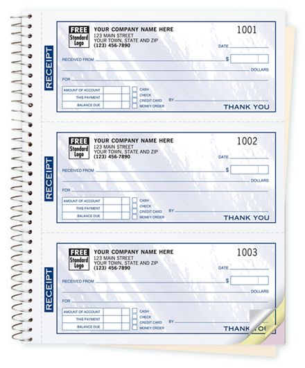 Customized Cash Receipt Books, Blue Background, 3 To Page