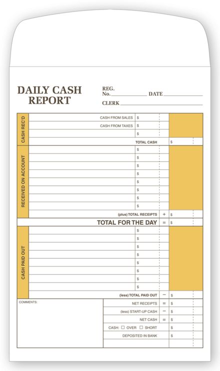 Daily Cash Report Envelope