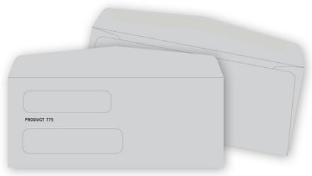 Double Window Envelope 8 5/8 X 3 5/8, Gummed Seal