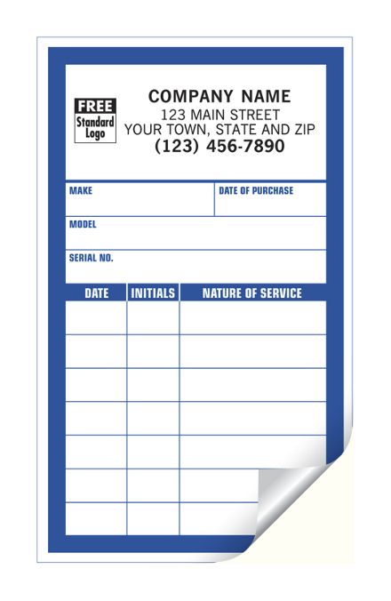Small Service Record Label, Roll, Paper, White with Blue
