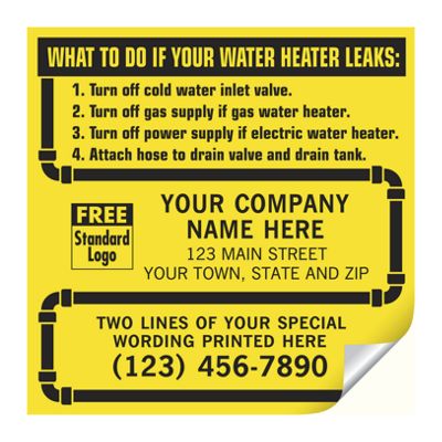 Water Heater Service Labels, with Pipe Border, Vinyl CL15