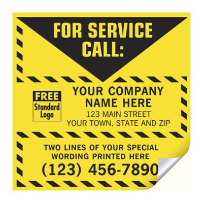 For Service Call Label, Yellow with Safety Border, Vinyl CL16