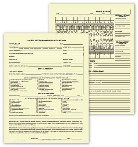 Dental Exam Record, Single Sheet