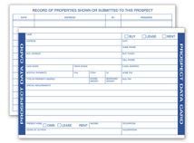 Real Estate Prospect Data Cards, Record of Properties Shown