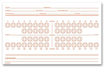 Dental Exam Card File Record, Numbered Teeth System C