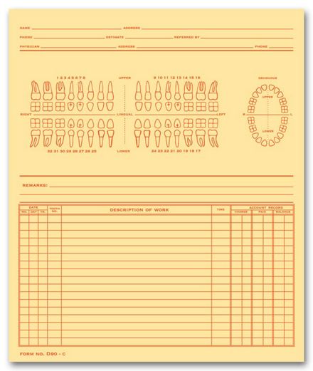 Dental Exam Record, Numbered Teeth System C, Folder Style