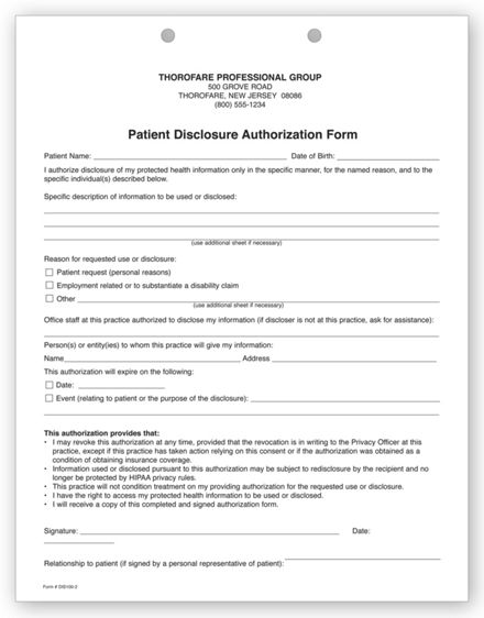 Two-Part Patient Disclosure Authorization HIPAA Form