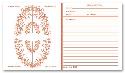 Dental Exam Record Slips, Unnumbered Teeth, 4 1/2 x 8