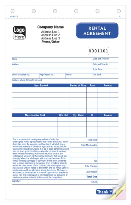 Rental Agreement 5 2/3 x 8.5