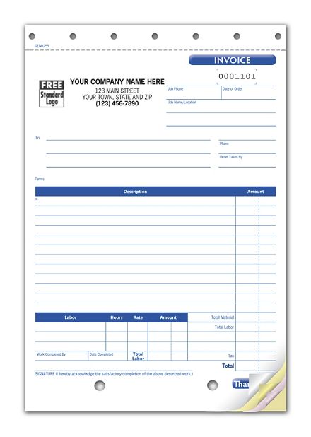 Work Order Invoice, Carbonless