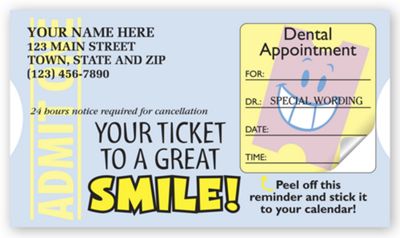 Dental Appointment Cards, Peel and Stick, Admit One Design H8610
