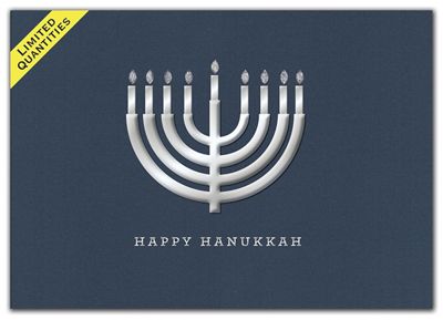 Silver Menorah Hanukkah Card HH1677