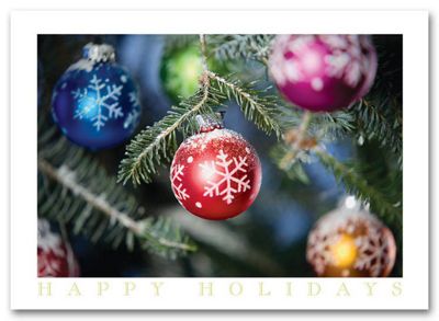 Discount Christmas Cards - Colorful Ornaments HS09014