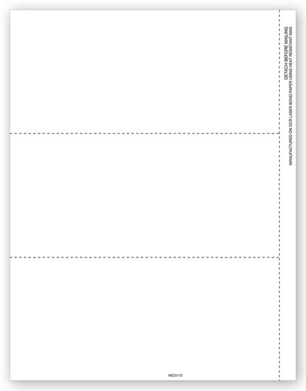 1099 NEC 2-Up Blank Copy Backer Cut Sheet Bulk 500 Sheets/pk