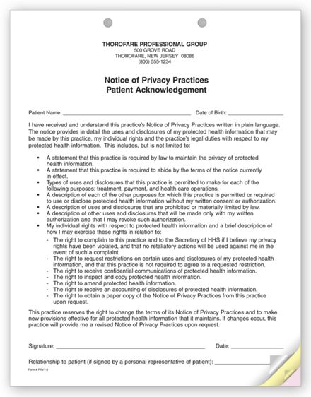 3-Part Notice of Privacy Practices HIPAA Acknowledgment