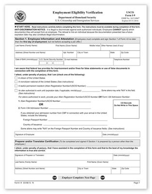 I-9 Employment Eligibility Verification TF1025