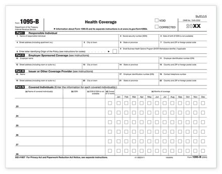 Laser 1095B ACA Health Coverage IRS Copy