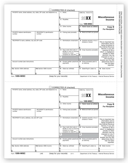 1099 MISC Income, Recipient Copy B - Bulk 500 Sheets/pk