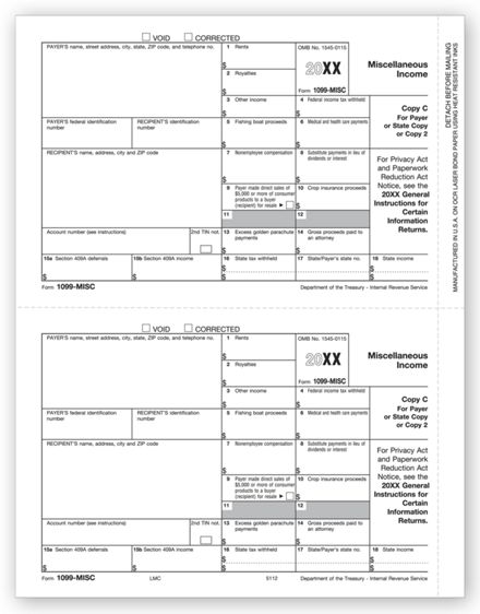 1099 MISC Income, Payer/State Copy - Bulk 500 Sheets/pk