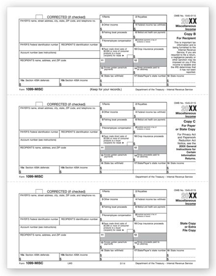 3-Up 1099 MISC Income - 25 Sheets/pk