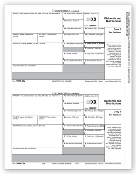 1099-DIV Income, Recipient Copy B - 25 Sheets/pk