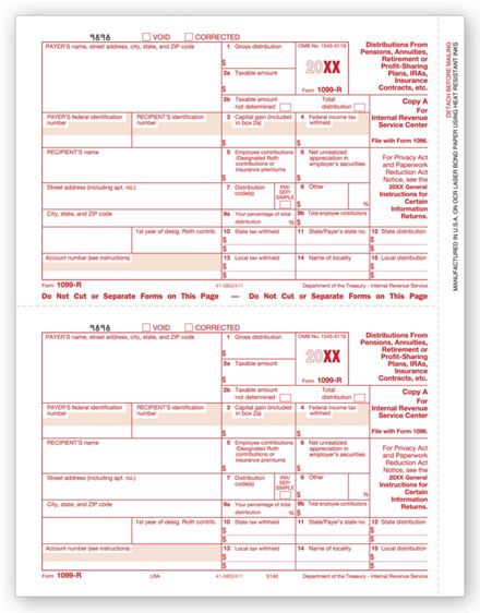 1099-R, Federal Copy A - 25 Sheets/pk