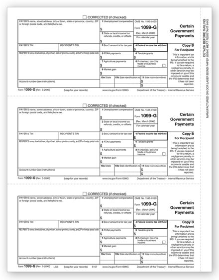 1099-G, Payer and/or Borrower Copy B - 50 sheets/pk