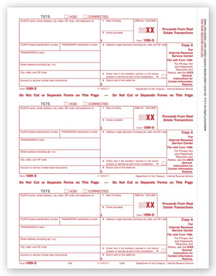 1099-S, Federal Copy A - 25 Sheets/pk