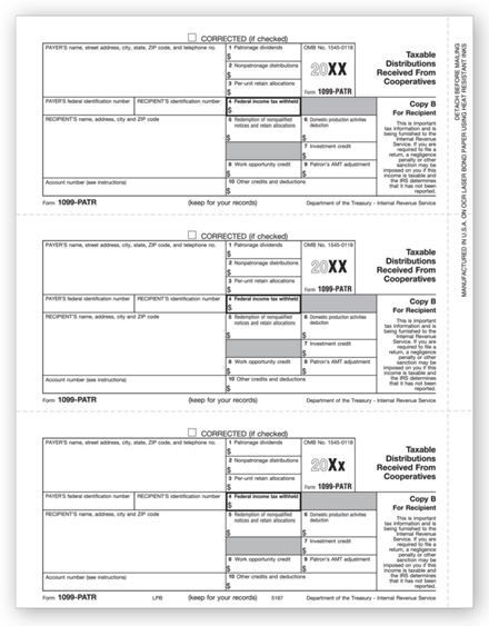 1099-PATR, Payer and/or Borrower Copy B - 50 sheets/pk