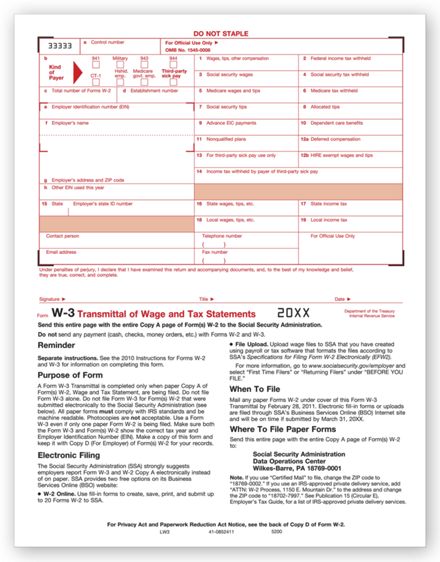 W3 TRANSMITTAL - 10 Sheets/pk
