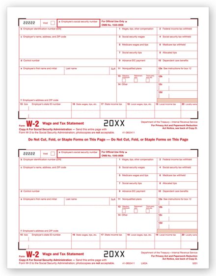 W-2, Federal Copy A - 25 Sheets/pk