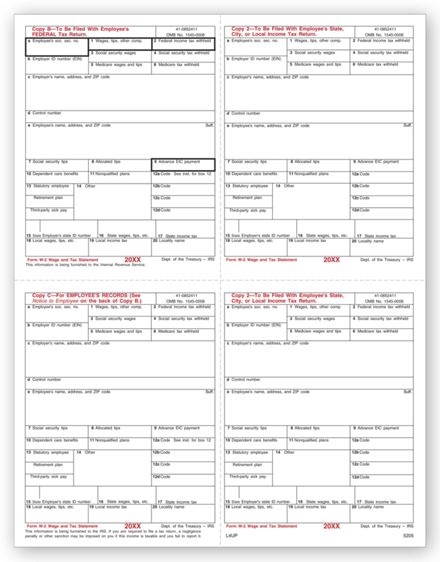 4-Up W-2 - Bulk 500 Sheets/pk