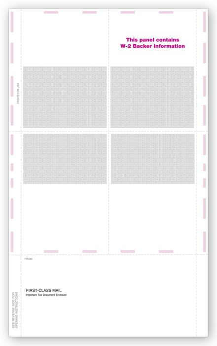 14" 4-Up Blank W-2, Pressure Seal - 500 Sheets/pk