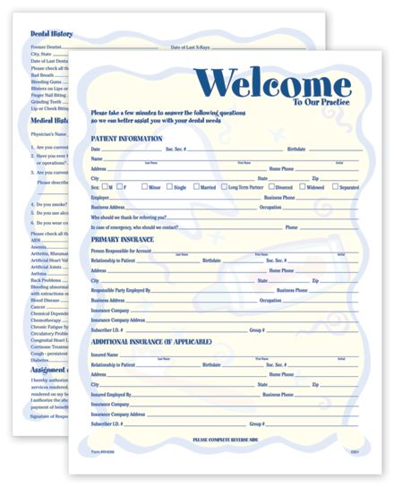 Two-Sided Registration & History Form, Smile Helpers Design